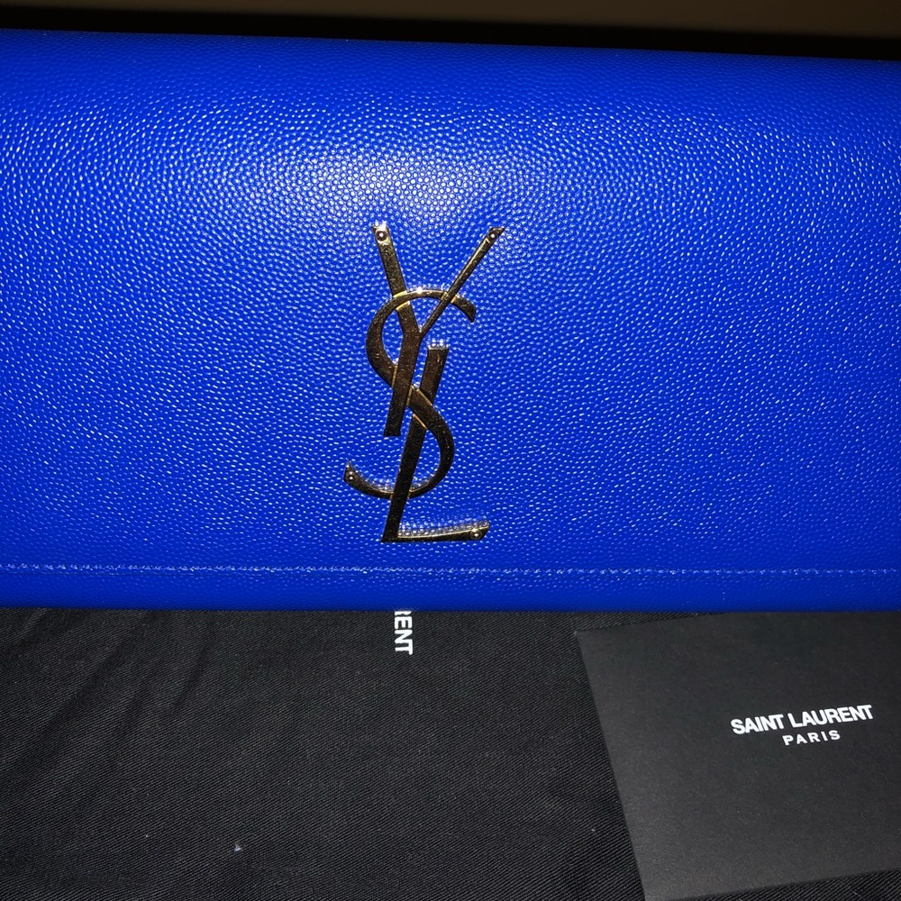 Women's Blue Monogram Ysl Leather Clutch